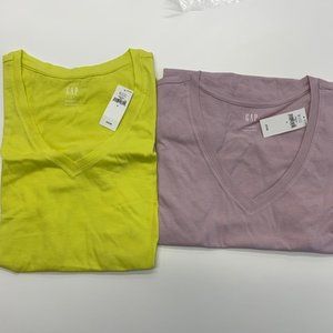 Lot - Gap Factory V-Neck T-Shirt Women S Small Pale Purple Plum & Phosph Yellow